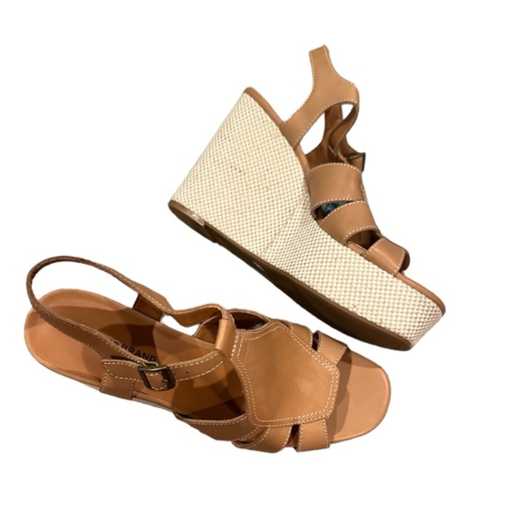 LUCKY BRAND LEATHER RESSICA PLATFORM ANKLE STRAP TAN SANDAL SHOES 10